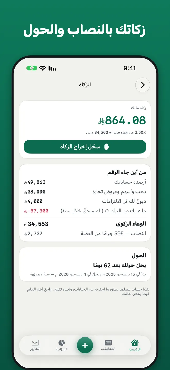 الزكاة بالنصاب والحول